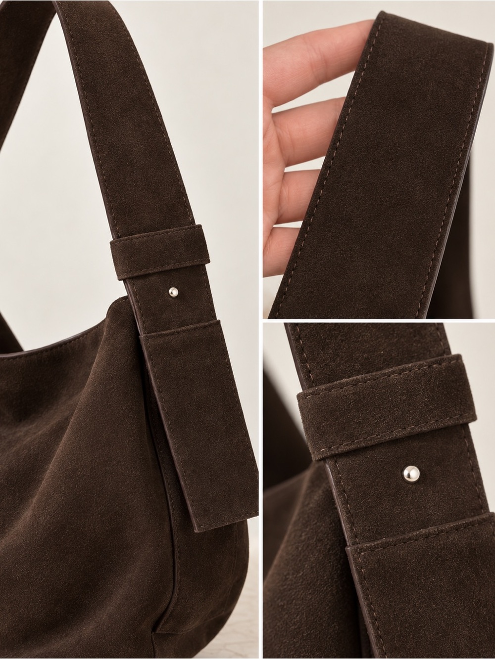 Massimo Dutti Chocolate Brown Suede Slouchy Hobo Shoulder Bag - Picture 3 of 3